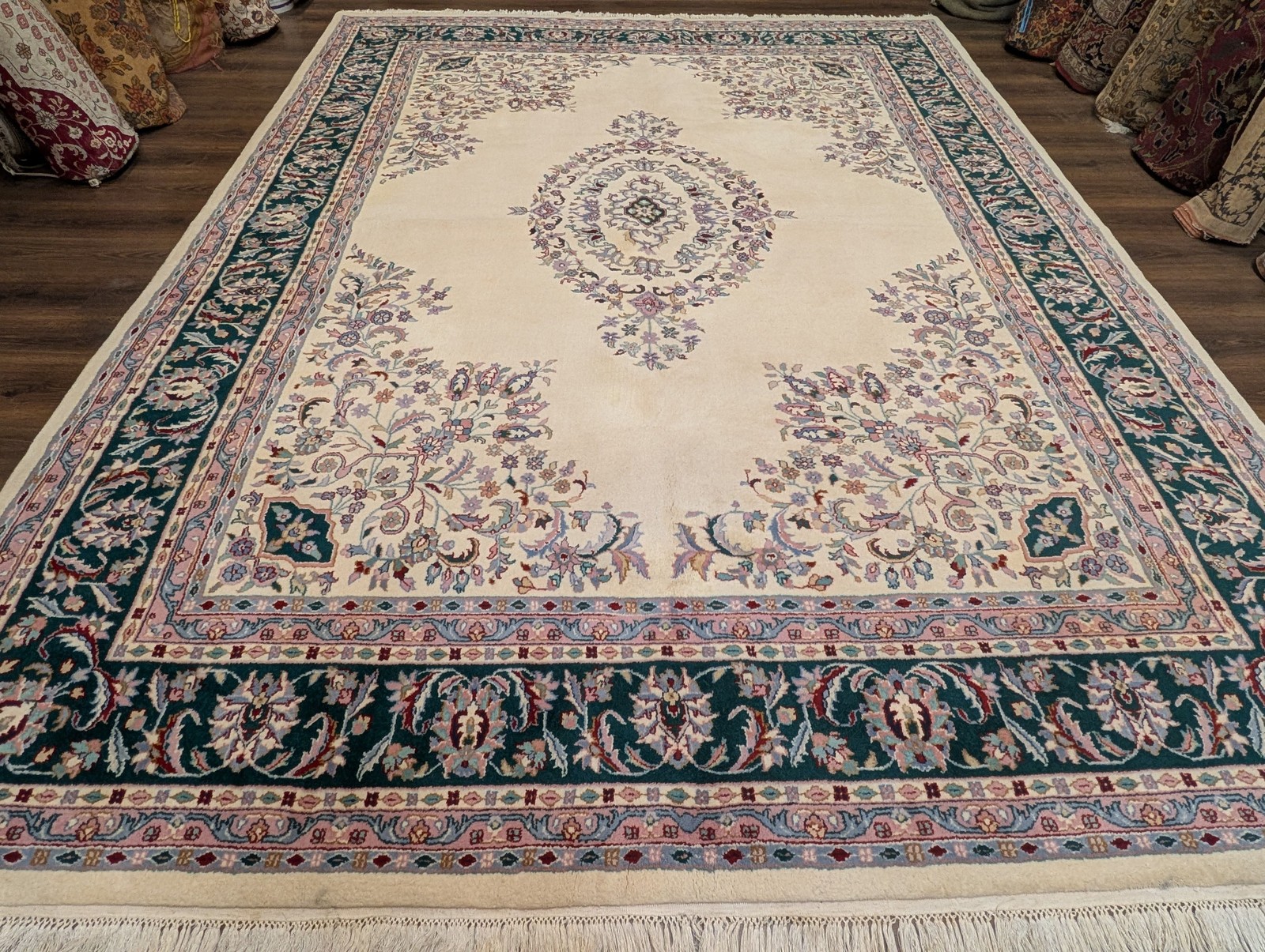 Indo Per'sian Kirman Rug 9x12, Open Field, Hand Knotted Wool Carpet gallery