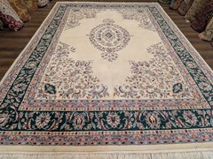 Indo Per’sian Kirman Rug 9×12, Open Field, Hand Knotted Wool Carpet