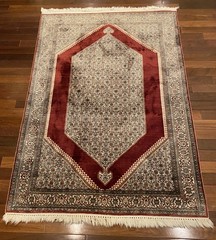 5′ 10″ x 4′ 1″ Hand-Knotted Kashmiri Silk Oriental Carpet 360 KPSI