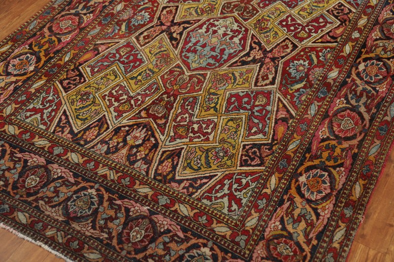 Pre-1900 Antique Kirman Ravar Vegetable Dye Wool Hand-made Rug Area Carpet 4x7 gallery