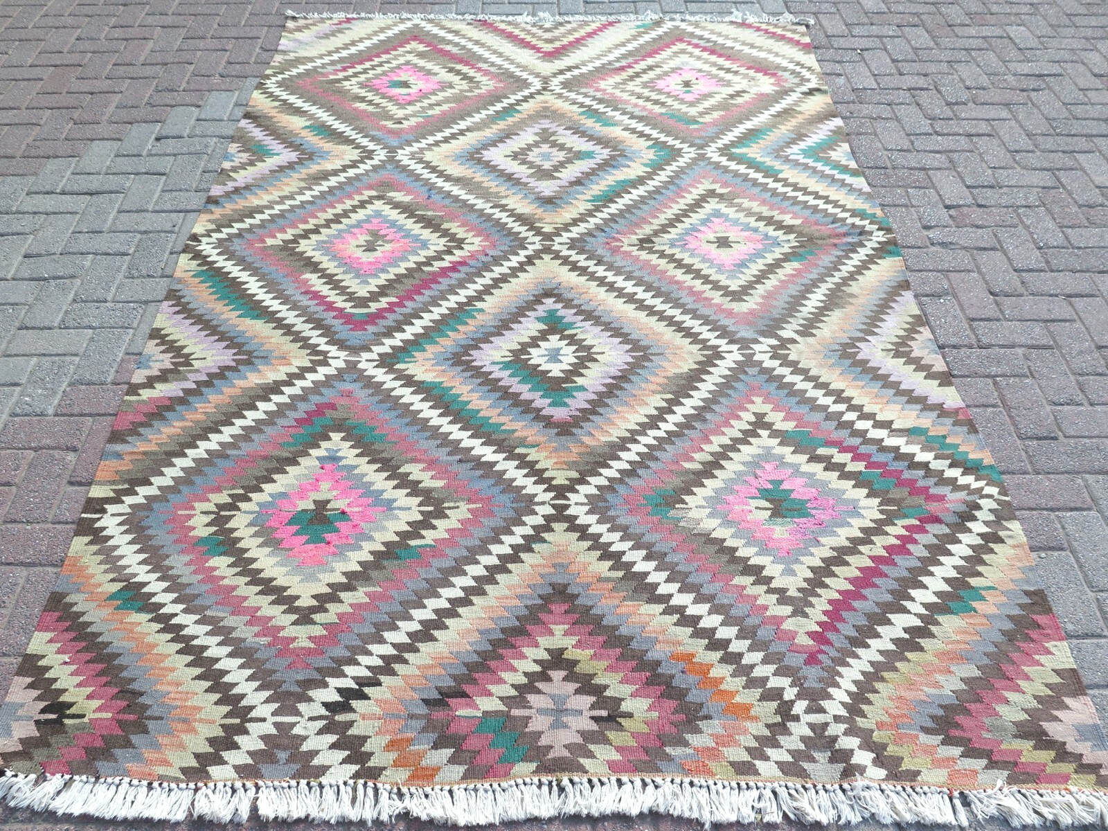 Turkish Kilim Wool Rugs, Area Rug, Handmade Floor Carpet, Large Teppich 78"X115" gallery