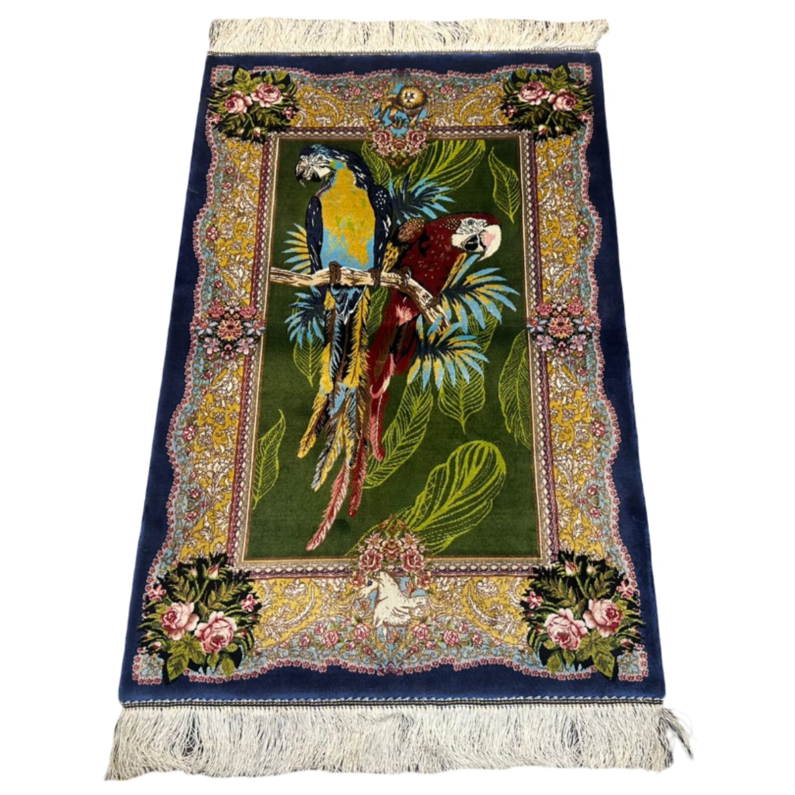 Luxury Silk Pictorial Parrot Rug 91x60 Tropical Bird Colorful Home Décor Carpet gallery