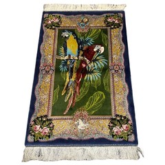 Luxury Silk Pictorial Parrot Rug 91×60 Tropical Bird Colorful Home Décor Carpet