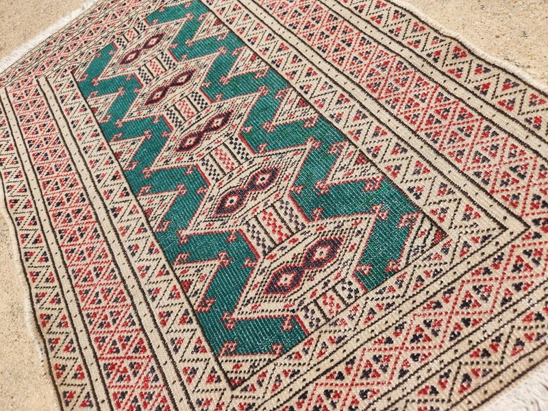 *2'X3' HAND-KNOTTED CAUCASIAN KAZAK TRIBAL VINTAGE WOOL MUTED GREEN RUG gallery
