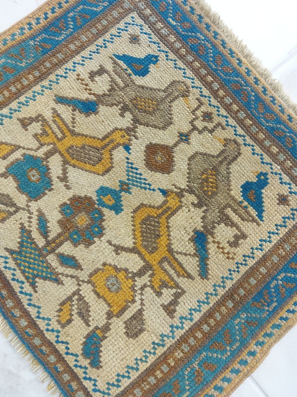 Antique Super Faded Rug Birds Love Motif Rug Handmade Natural Nice Decor Rug gallery