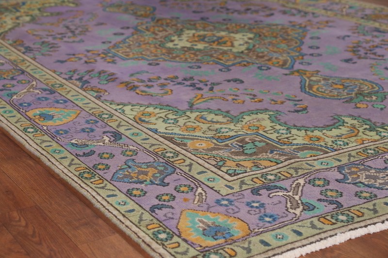 Purple Over-Dyed Wool Floral Living Room Area Rug 7x10 Vintage Traditional Rug gallery