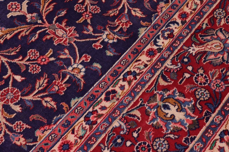 Hand-Knotted Wool Area Rug - Deep Navy Blue & Ruby Red Medallion 9'8" x 12'10" gallery