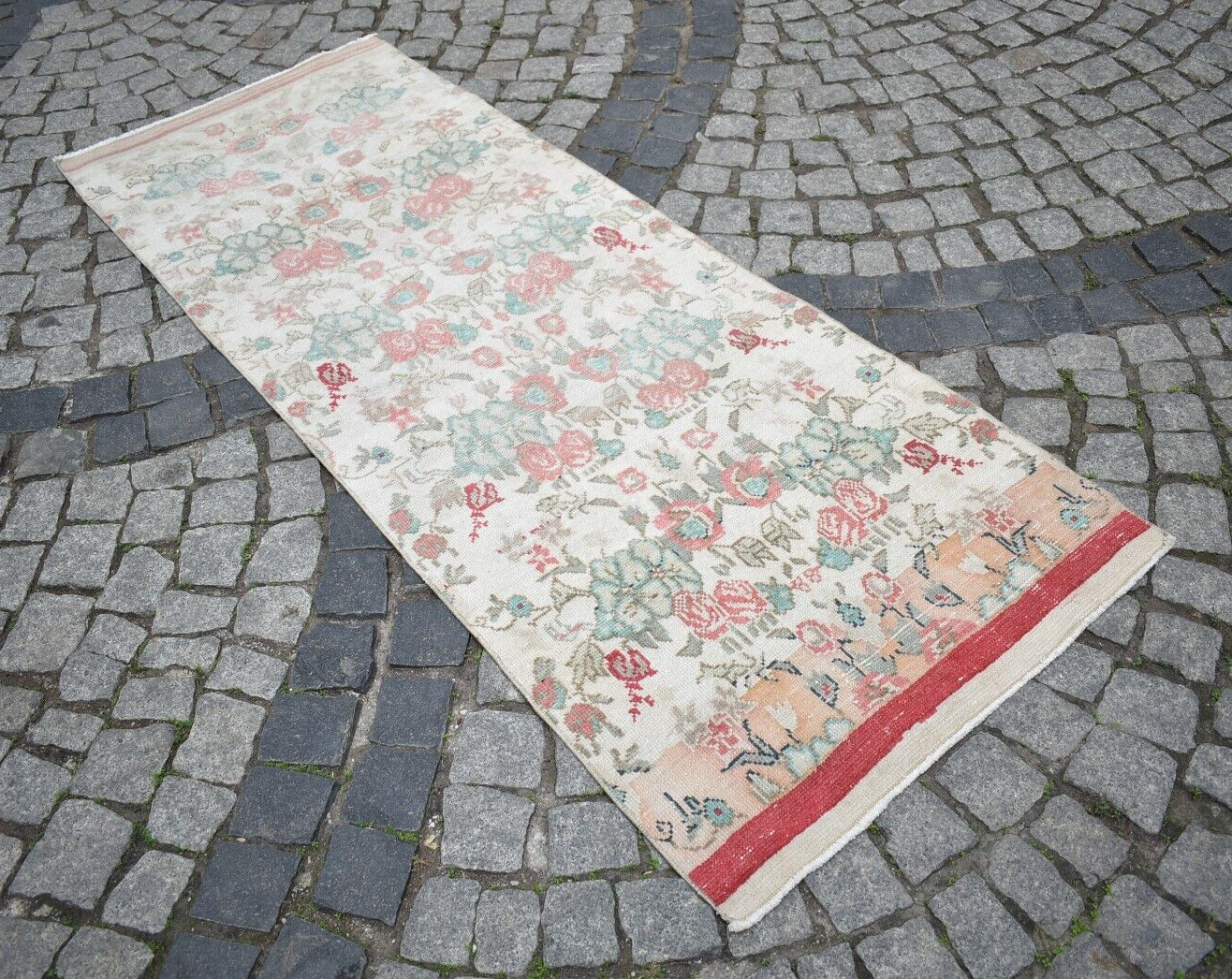 Turkish Rug 33'' x 86'' Vintage Muted Dye Oushak Rug Corridor Kitchen Wool Rug gallery