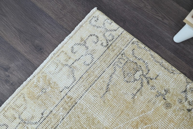 Vintage Turkish Runner Rug 2x7ft YELLOW Handmade Anatolian Oushak Hallway Wool gallery