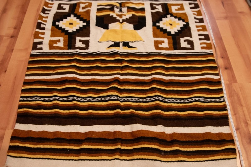 Vintage Mexican Aztec Figure Blanket Wool, handmade, earth tone colors, 44 x79 gallery