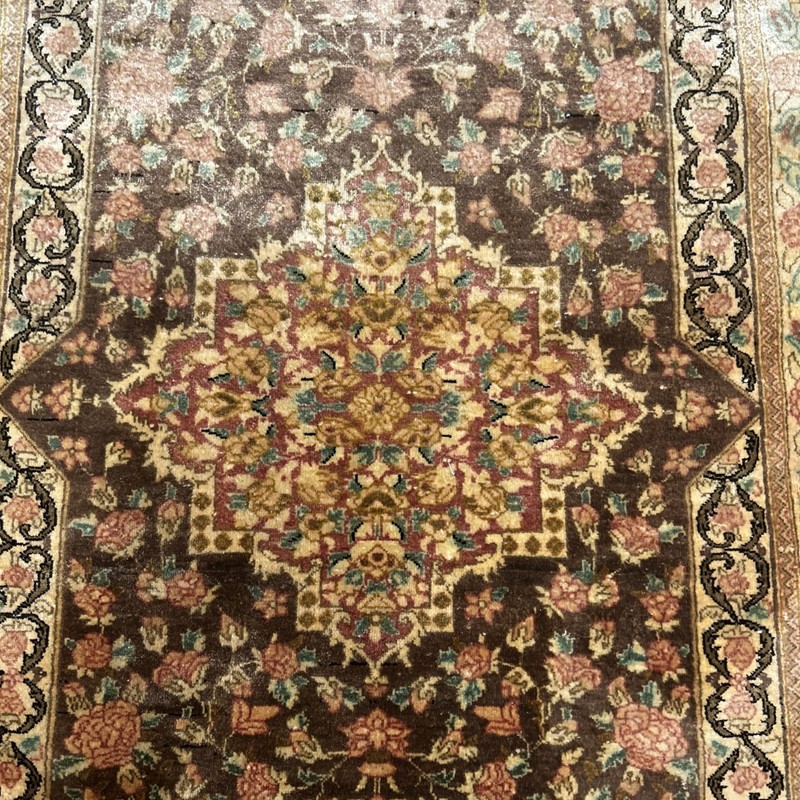 Indian Kashmiri Pure Silk Rug 2x3 , Floral Design, Very Fine 380 KPSI, Flowers gallery