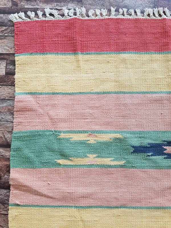 Vintage Handmade Turkish Geometric Wool Kilim Flat-weave Rug 178x116 cm gallery