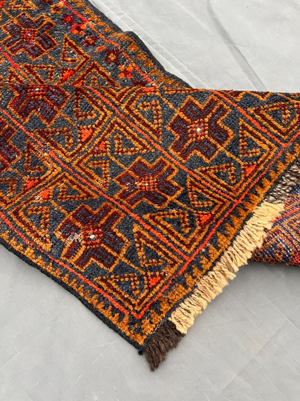 Orange Brown Caucasian Rug 2'3x3'4 Hand Knotted Wool Geometric Vintage Tribal ru gallery