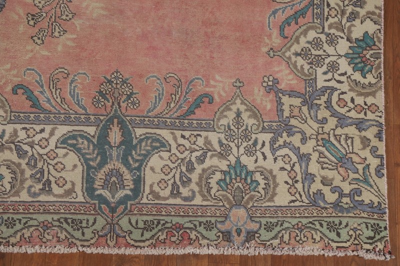 Distressed Traditional Vintage Pink/ Ivory Rug 7x12 Handmade Wool Carpet gallery