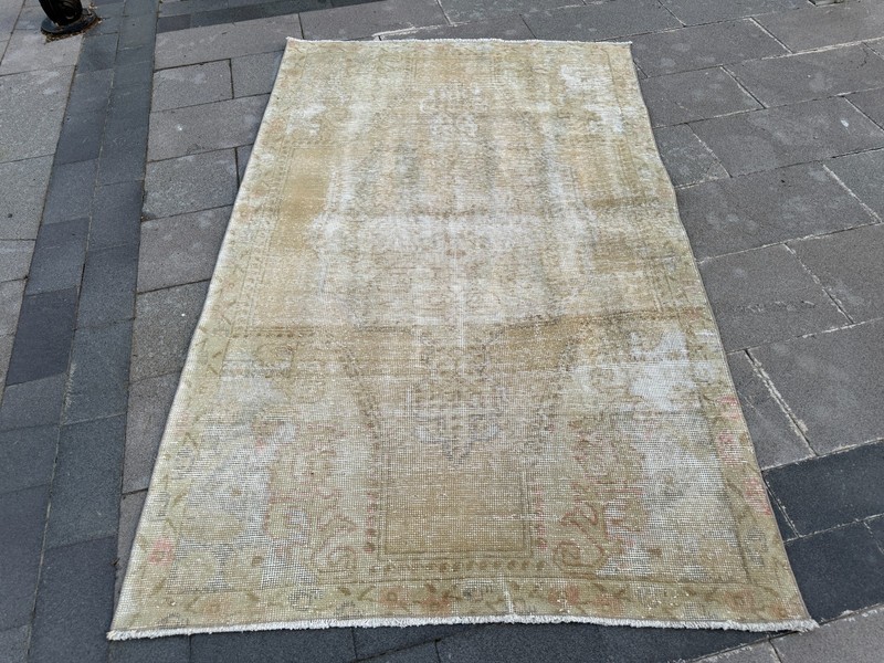 Vintage Turkish Oushak Rug 4.4x7.2 Neutral Ivory Beige Living Room Area Rug gallery
