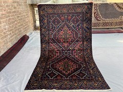 Vintage Afghan Baluchi Rug 3’10×6’9 – Hand-Knotted Wool Tribal Medallion Carpet