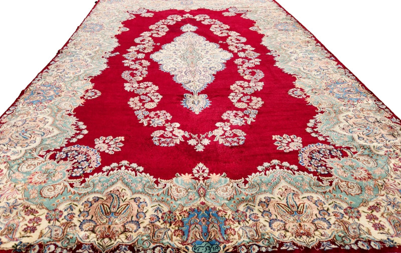 8'10'X16'7 ANTIQUE HAND-KNOTTED KERMANI KASHANI VINTAGE WOOL RED RUG gallery