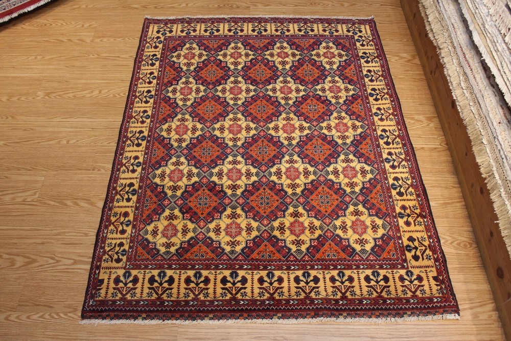 KNOTTED Turkmen Rug 100% Natural Wool 7' x 5' Double Knotted Mori Design