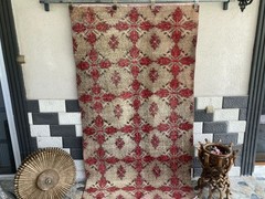 Vintage Turkish Area Rug 4×7 ft | Hand-Knotted Wool Carpet Bold Geometric Tribal