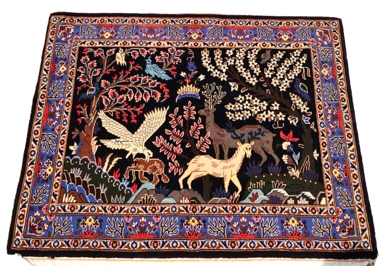 *35" X 28" ANTIQUE HAND-KNOTTED PERSAN TABRIZI QOUM KASHANI tree of life WOOLRUG gallery