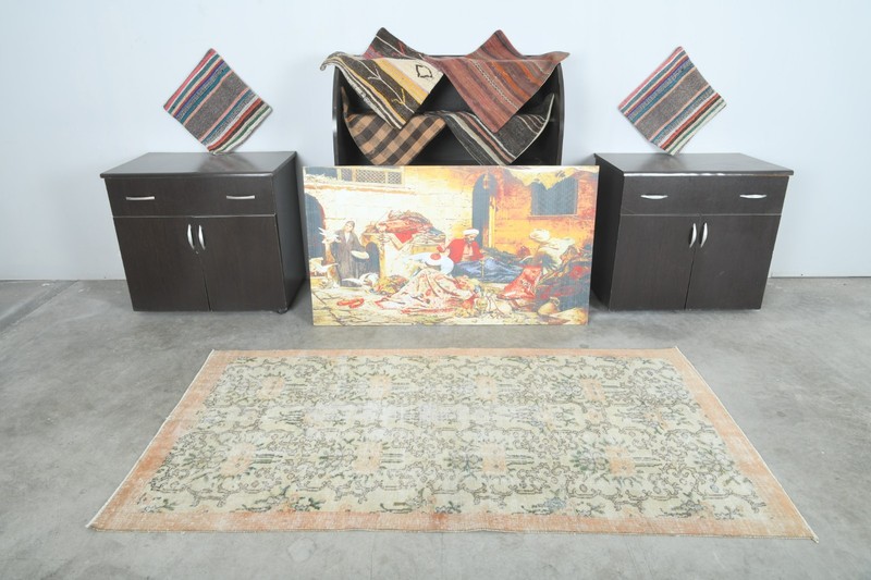 4x7 Turkish Small Vintage Oushak Wool Rug Boho Decor Hand-Knotted Carpet,1502 gallery