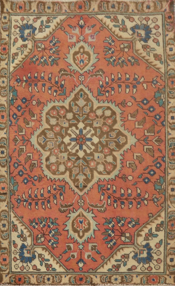 Orange Vintage Traditional Handmade Wool Floral Accent Rug 3x5 ft for Foyer