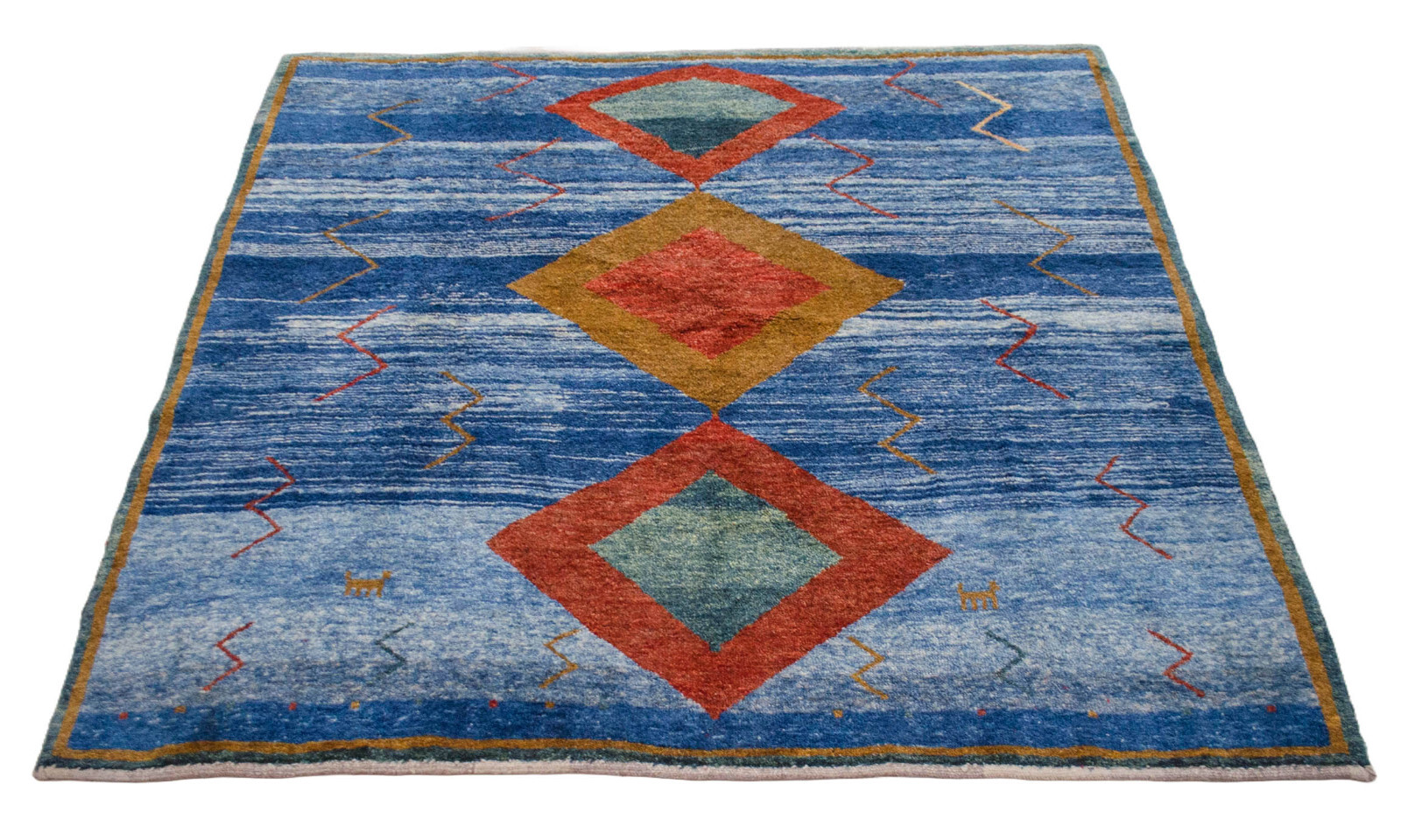6x7 Hand Knotted Gabbeh Rug Area Rug Ticker Pile Child Room Rug BLUE 6'1''x6'8" gallery