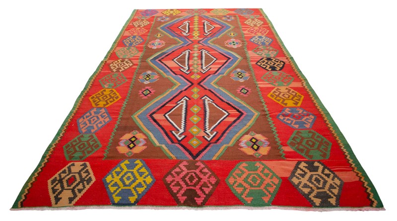 7x13 Rug Hand Woven Turkish Rug LARGE Area Rug Vintage Wool Kilim Cheerful color gallery