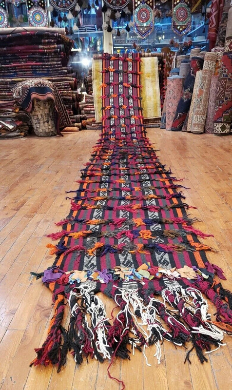 Exquisite Cr1920-1940's Antique Wool Natural Dye Kurdish Runner 1'11×17'8'' gallery