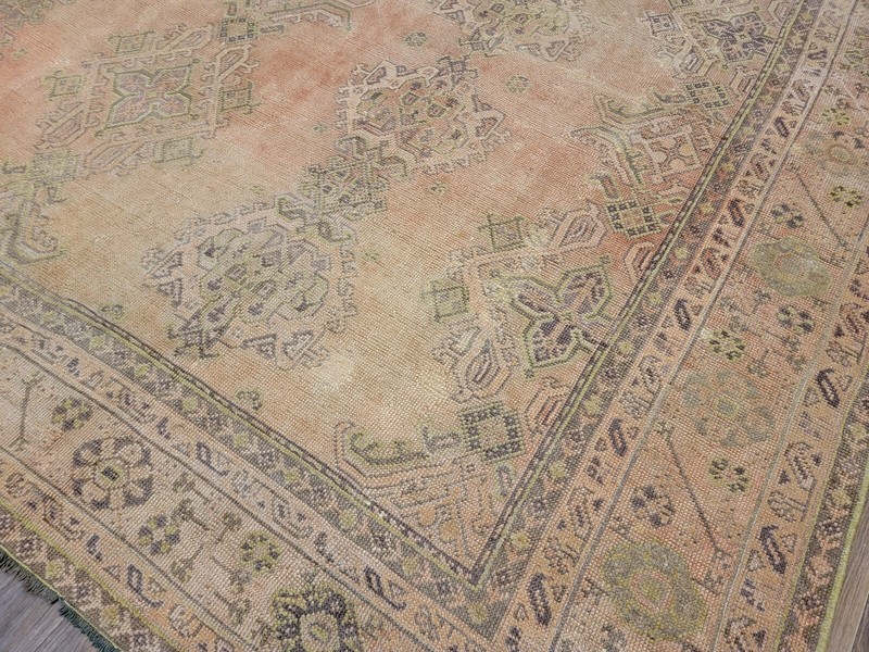 ANTIQUE handwoven Turkish Oushak 11'5"x14ft soft colors circa 1920s gallery