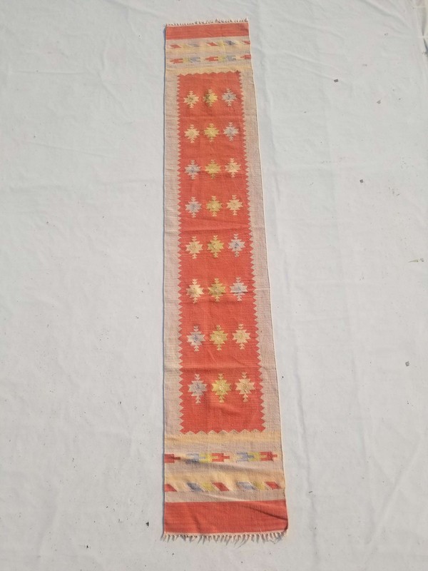 Vintage Handmade Traditional Orange Kilim Floor Rug Carpet 306x57cm gallery