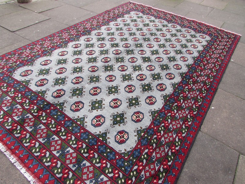 Vintage Traditional Hand Made Oriental Wool Grey Red Large Rug 301x198cm gallery