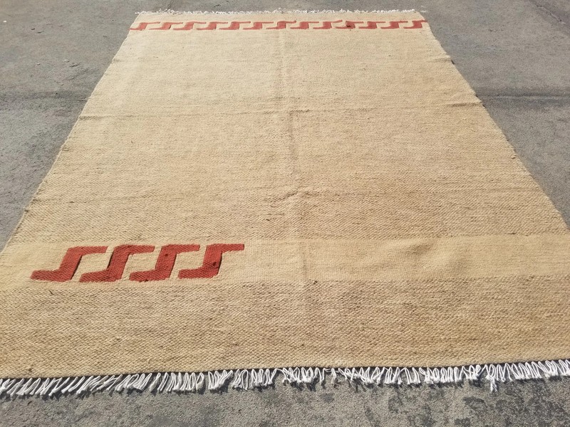 Vintage Traditional Handmade Oriental Wool Beige Kilim 7x5.1ft gallery