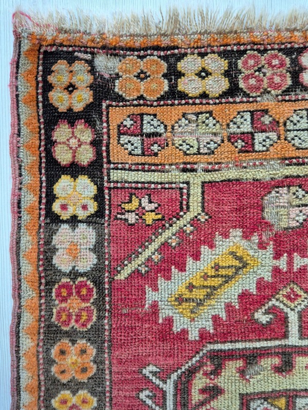 90 Yo Antique Central Anatolian Wool Rug Fragment, Natural Dyes 25x38'' gallery