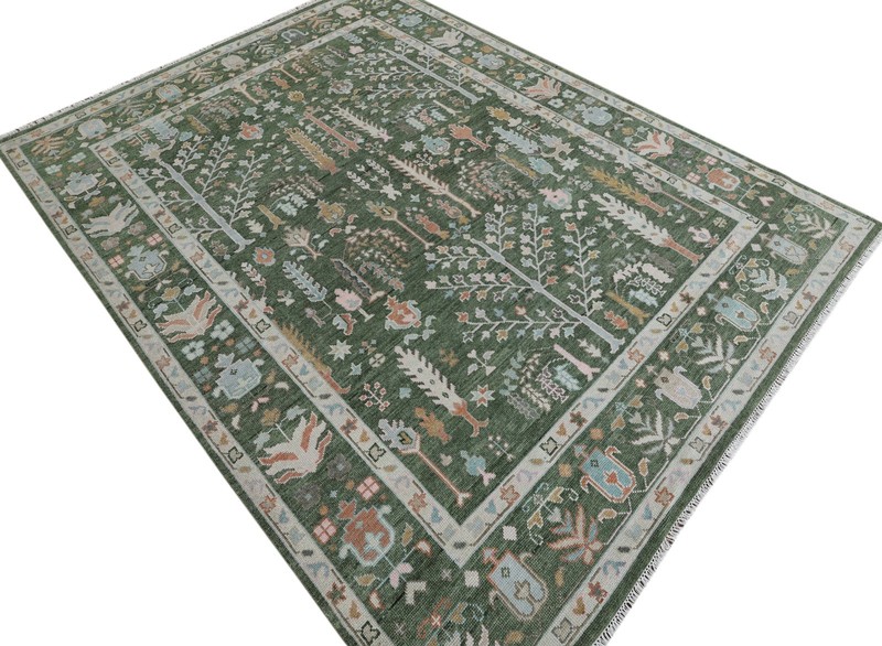 9x12 ft Green/Multi Hand made Oushak Living Area Rugs, Oriental Floor Carpet gallery