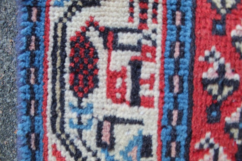 Vintage Hand Made Traditional Rug Oriental Wool Red Blue Small Rug 115x63cm gallery