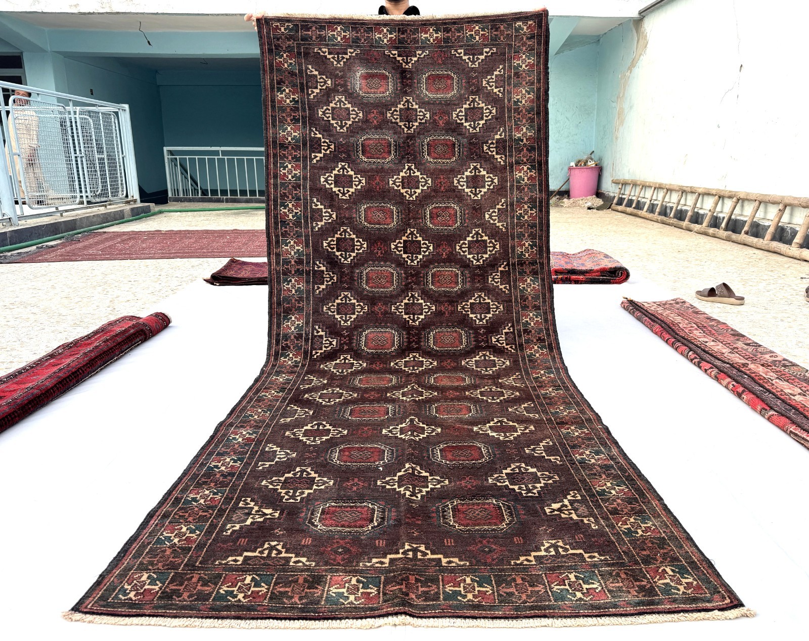 4x9 Afghan Hand Knotted Antique Area Rug Tribal Turkmen Bokhara Geometric Carpet gallery