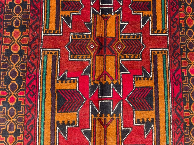2'11x4'9 ft Vintage Afghan Baluchi Hand Knotted Wool Red Gold Geometric Area Rug gallery