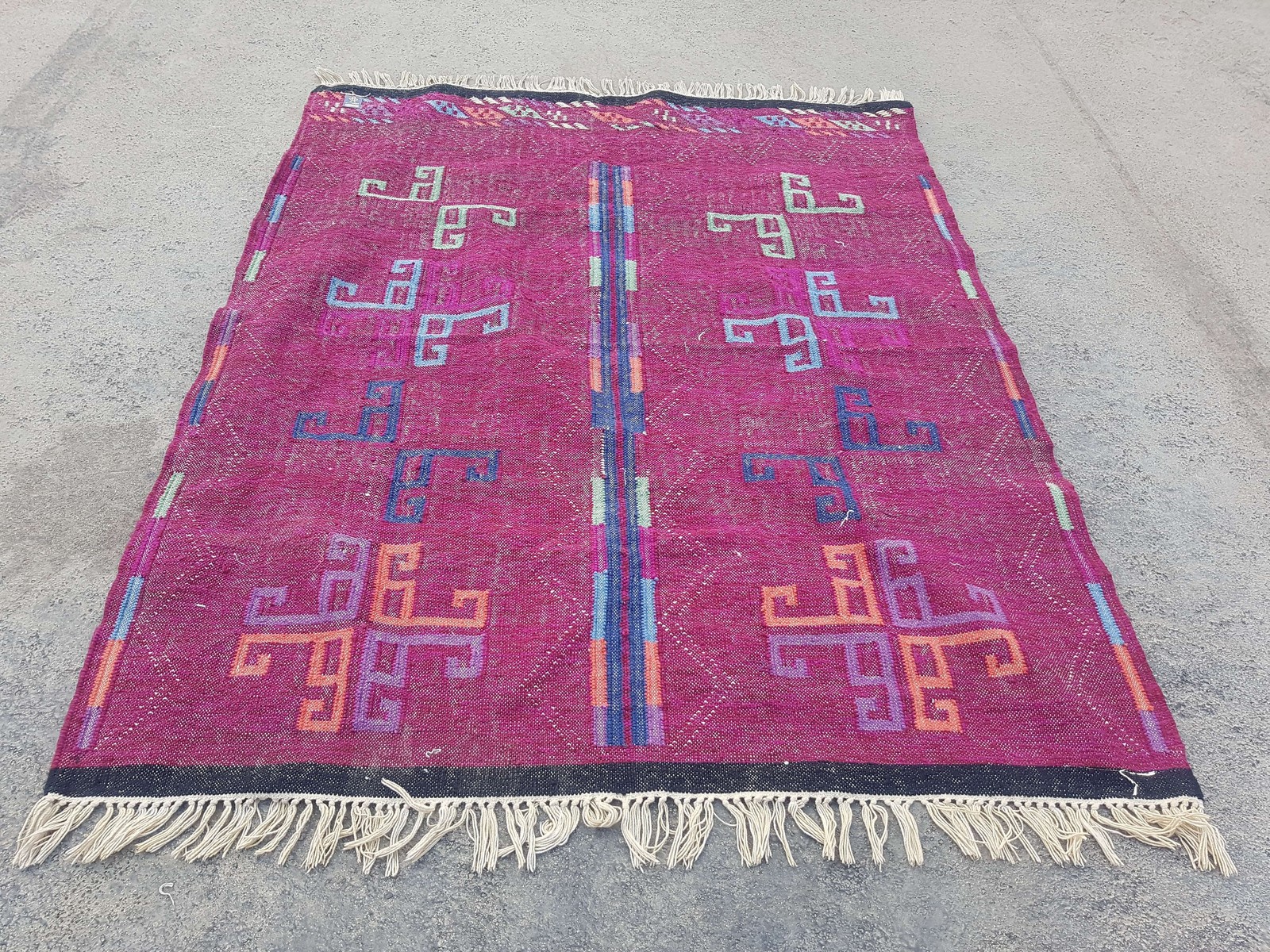 Vintage Handmade Traditional Geometric Pink Kilim Floor Rug Carpet 200x161cm gallery