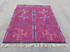 Vintage Handmade Traditional Geometric Pink Kilim Floor Rug Carpet 200x161cm