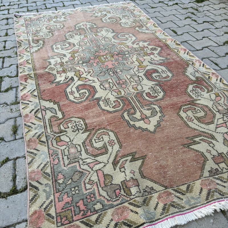 Vintage Turkish Oushak Rug Handmade Wool 4x8 Distressed Anatolian-Tariff Free gallery