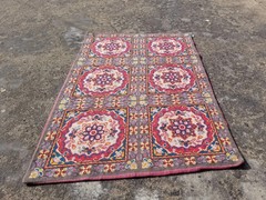 Vintage Traditional Handmade Needlepoint Floral Wool Multicolor Rug 3.3×2.2ft