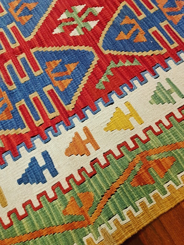 Vintage Traditional Handmade Turkish Wool Multicolor Kilim Rug 6 x3.5 ft gallery