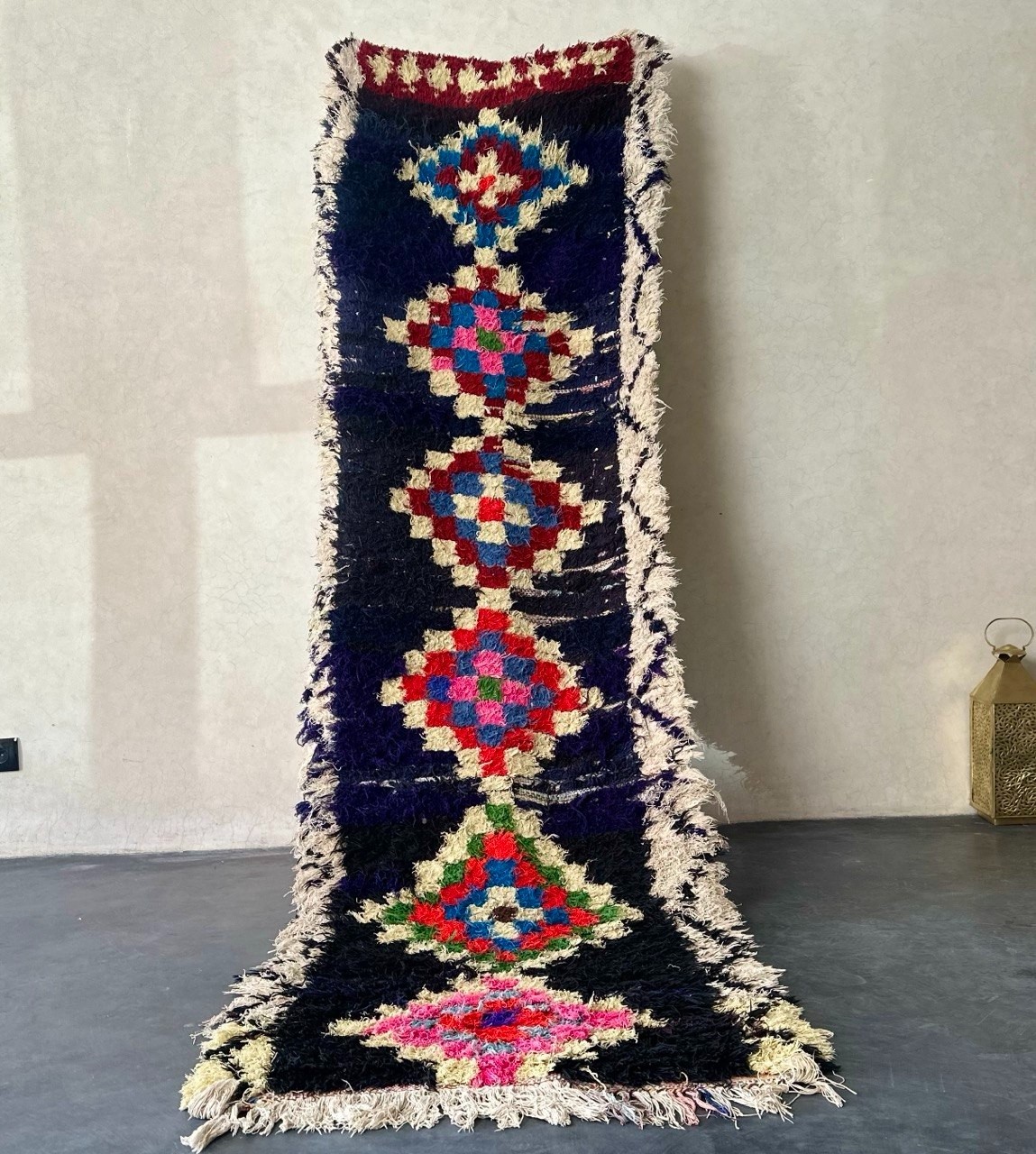 Handmade Moroccan Boucharouite Runner Rug 1'3"x9'3" Vintage Berber Tribal Carpet gallery