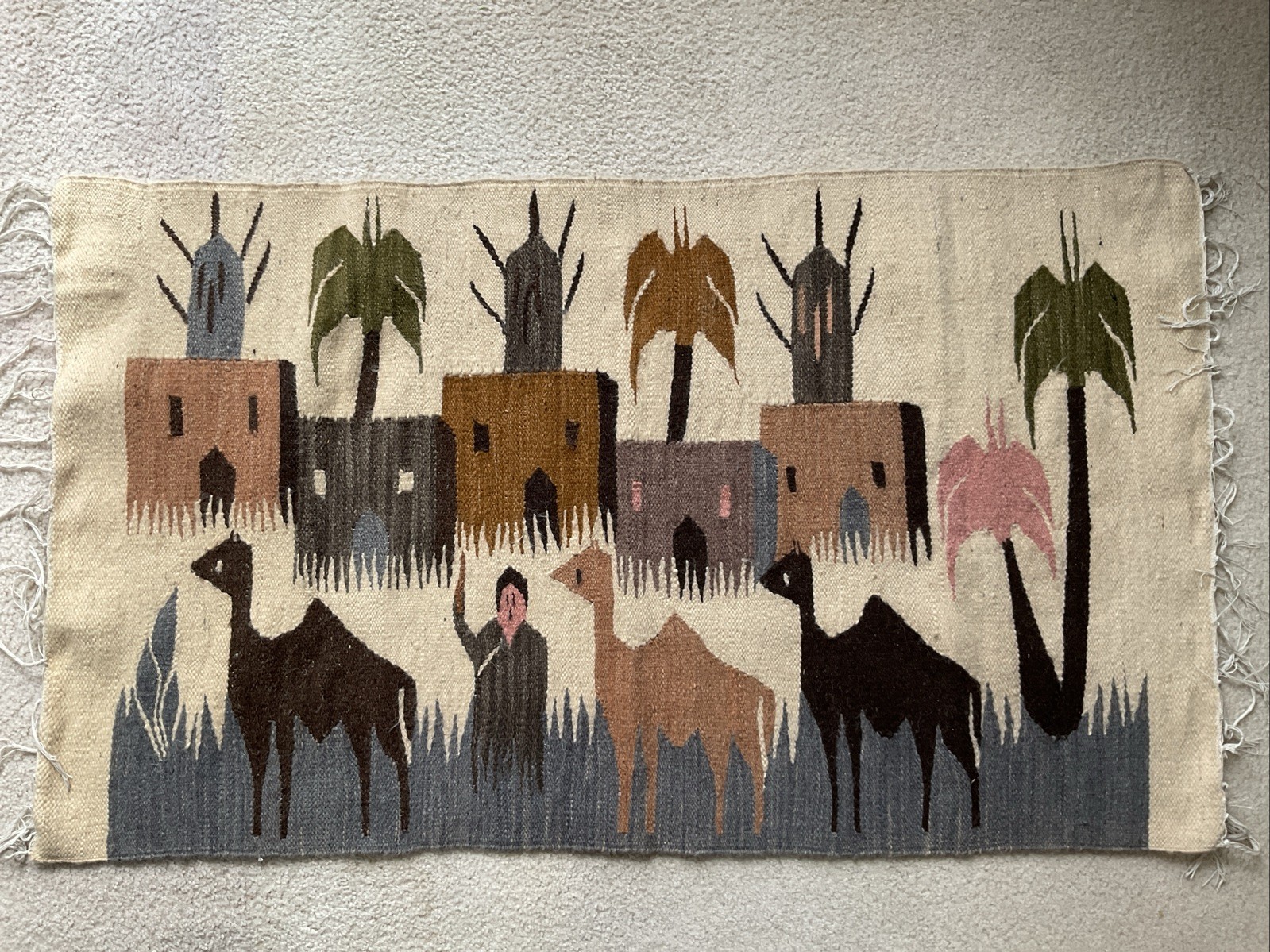 Hand Woven TapestryEgyptian Folk Art Wall Hanging-Kilim Rug Decor 46x26” gallery