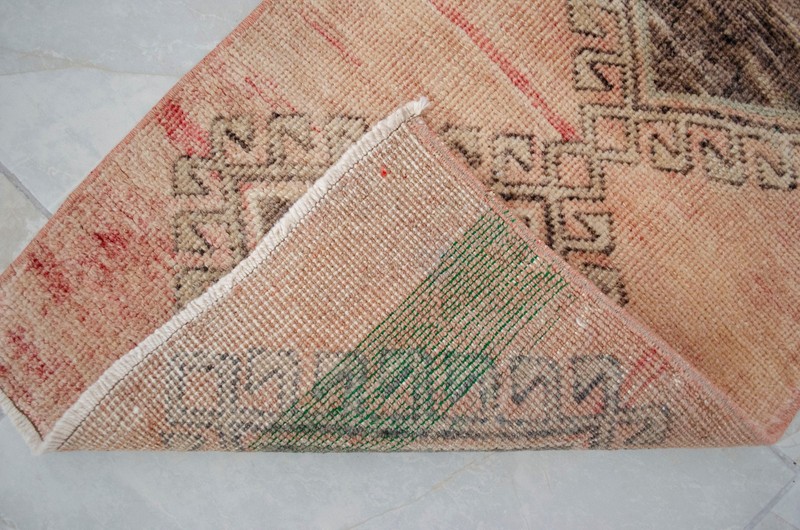 Vintage Distressed Small Area Rug Hand Knotted Oushak Rugs Yastik -1'4"x2'11" gallery