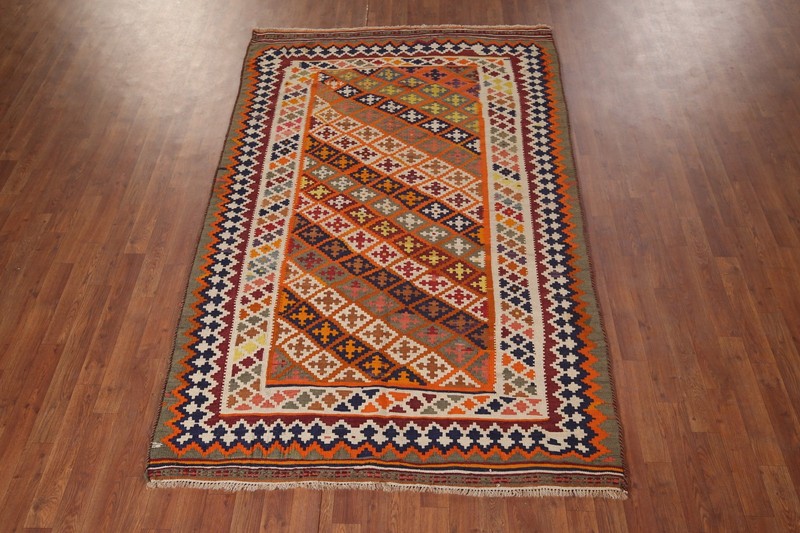 Kilim Area Rug 5x8 Vegetable Dye Geometric Wool Hand-woven Vintage Carpet gallery