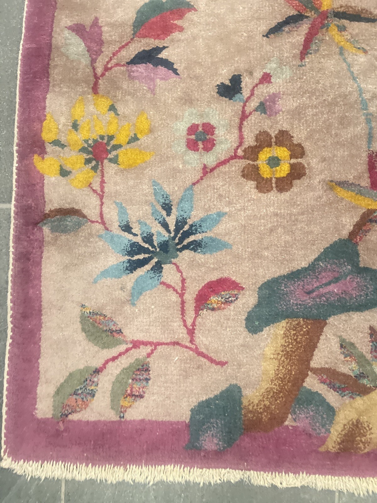 Art Deco Rug Hand Knotted 4' X 2' Antique Chinese gallery