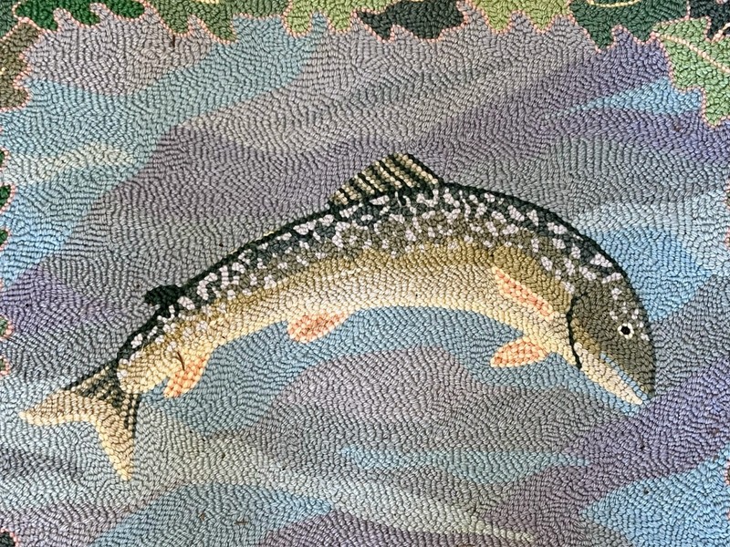 PRICE DROP! Vintage Hand Woven Wool Rug Fishing Motif gallery