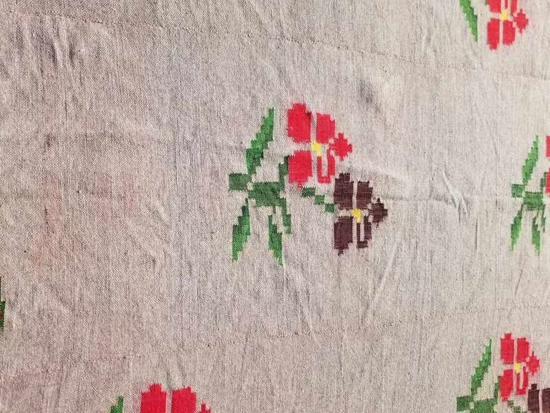 Vintage Traditional Handmade Romanian Floral Wool Kilim Rug 91x77 inches gallery